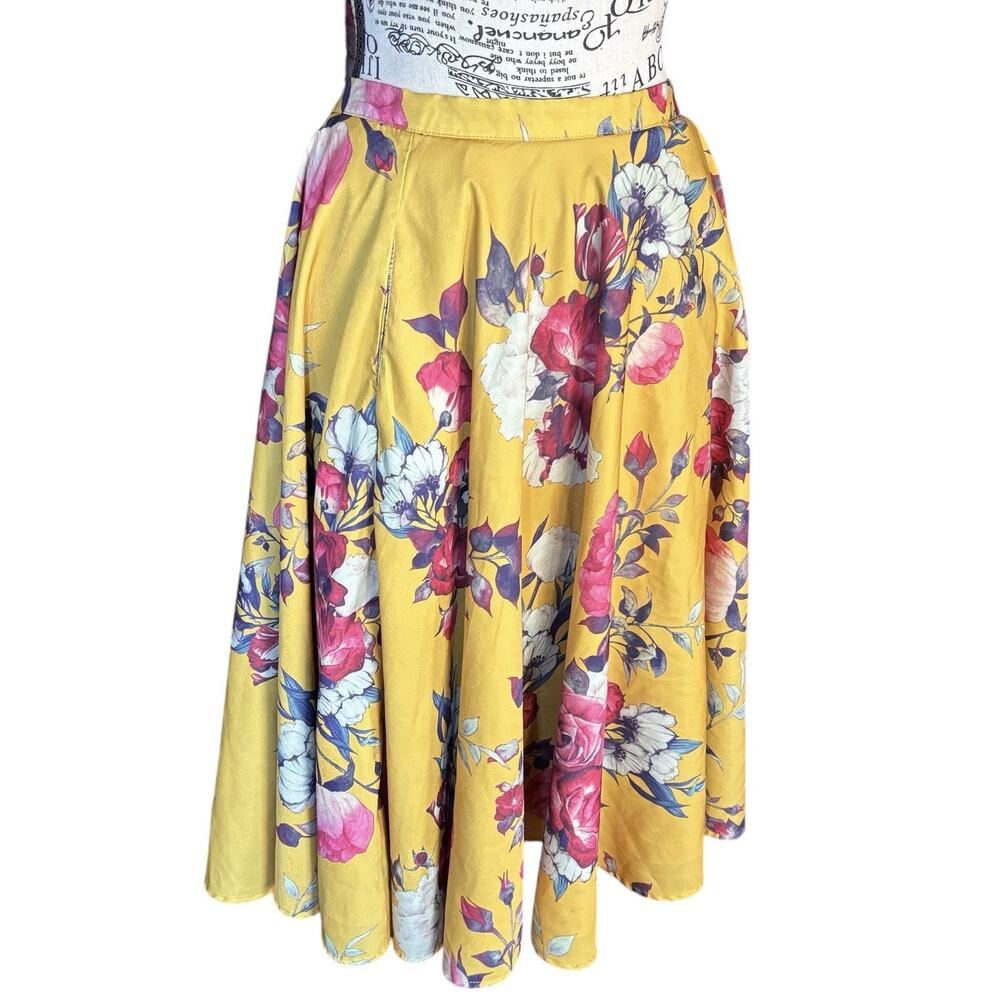 Myrtlewood of California Size S M Yellow Floral A-Line Skirt Pockets Retro